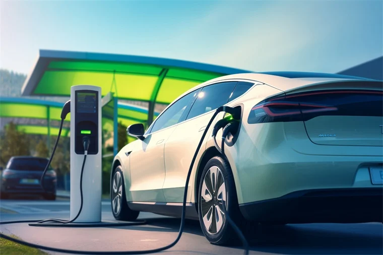 Electric car charging at a charging station