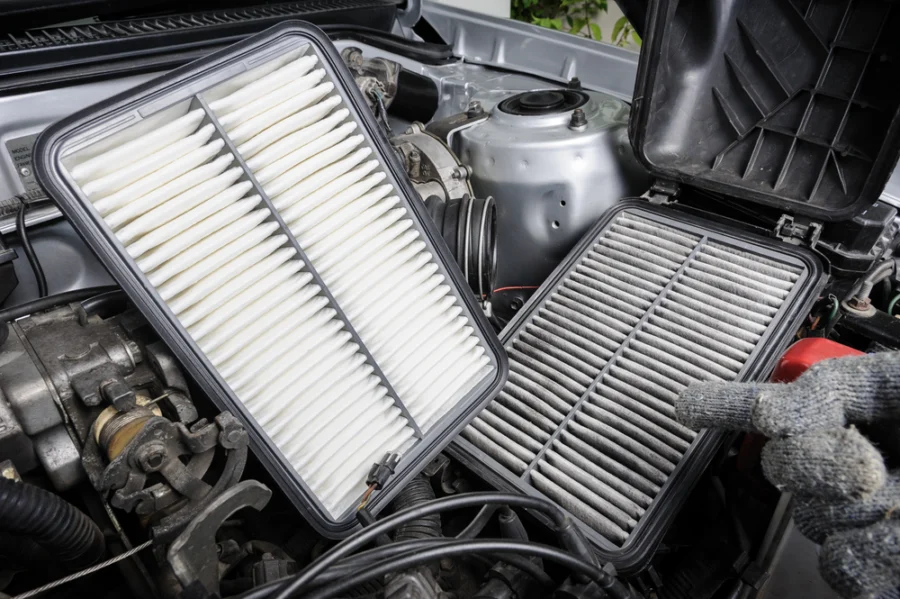 Air filters in an engine bay